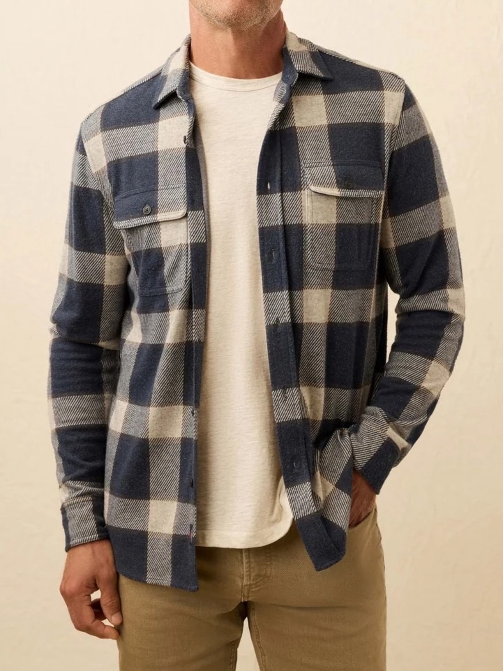Faherty The Legend Sweater Shirt Men's Medium Navy Cloud Plaid
